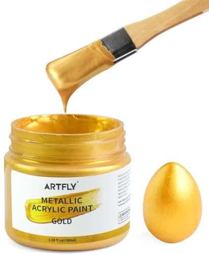ARTFLY Pintura acrílica dorada metalizada, 100 ml Pan de oro para arte y manualidades. No tóxica, resistente a la decoloración. Ideal para lienzo, madera, tela, cerámica y piedra