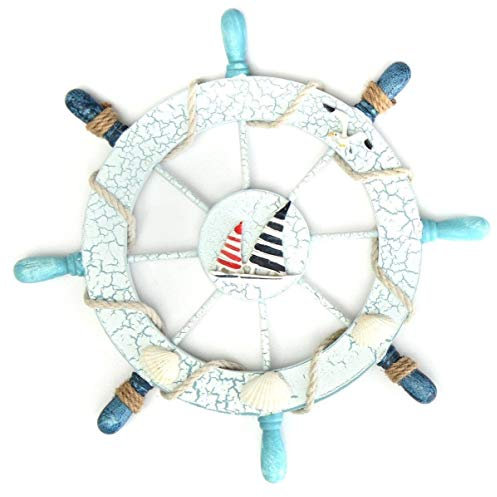 Garneck Nautischen Strand Holzboot Schiff Steuerrad Mediterranen Stil Fischernetz Muschel Wandskulptur Home Wand-