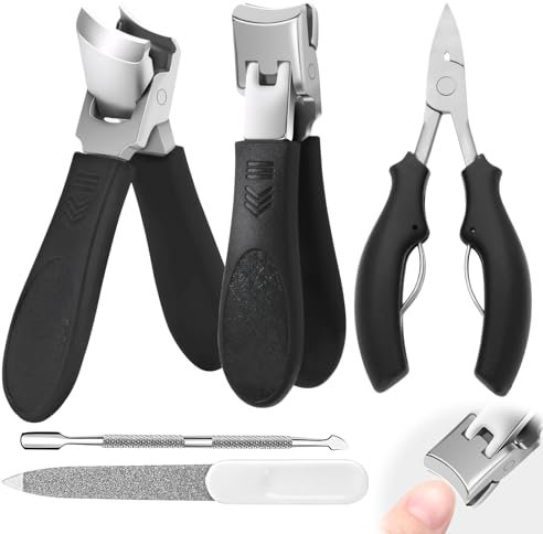 5 Pcs Slanted Nail Clippers, Heavy Duty Nail Clippers for Thick Nails, Wide Jaw Opening Nails Anti-Splash Slanted Toenail Cutters for Men Women Elderly