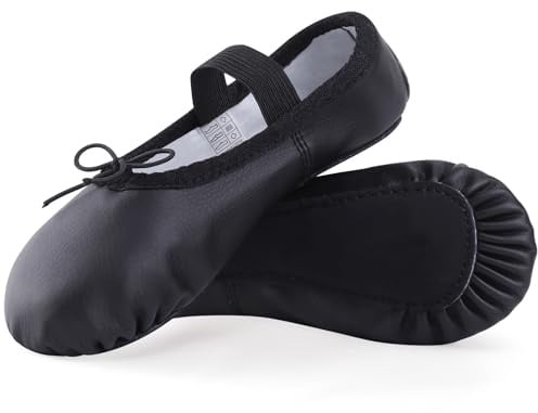 ZDQ Chaussons de Danse Fille Cuir Chaussures de Ballet Femmes Classique Ballerine Pilates Yoga Gymnastique Performance pour Enfants et Adulte Noir 31