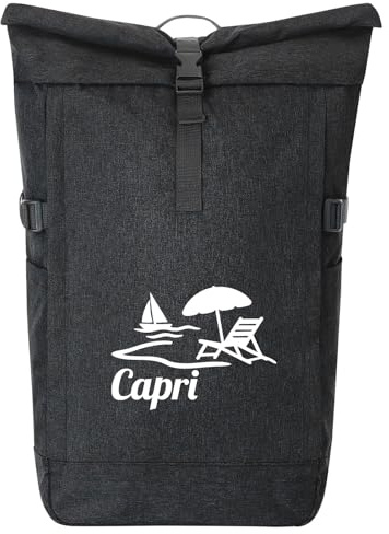 Huuraa Kurierrucksack Capri Italien 30-44 Liter Black Melange Fairtrade Rolltop Rucksack Geschenkidee