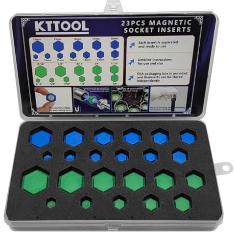 KTTOOL 23 Pcs New SAE and Metric Magnetic Socket Inserts Tool Set, 5/16 - 15/16, 8mm - 21mm Universal Magnetic Socket Insert