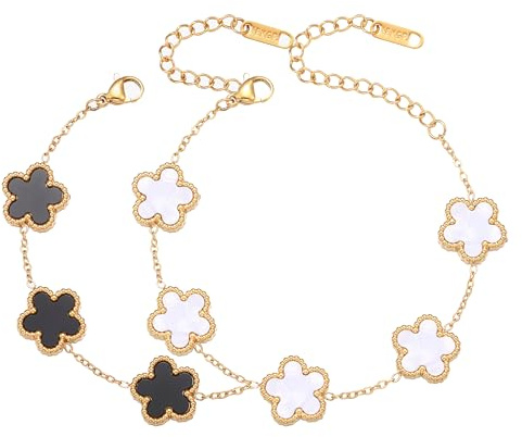 FUNIO Kleeblatt Armband für Damen - 18 Karat Gold Link Armband Armreif Glücksarmband Schmuck Geschenk für Damen