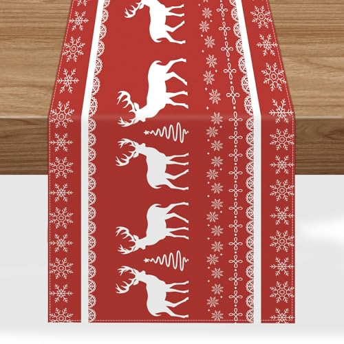 Lemicin Tischläufer Weihnachten Rentier Schneeflocke Muster Tisch Deko Weihnachtsdeko Innen Tischdecke Tischband 35 x 183cm