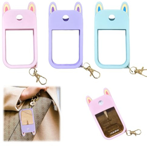 MSLSOZ 3 estuches desinfectantes de manos, fundas protectoras de silicona, compatibles con el spray desinfectante de manos Touchland, con llavero, excluyendo botellas, adecuado para 30 ml (rosa