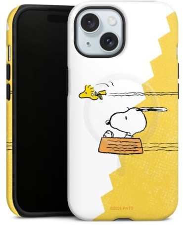Magnetische Hülle kompatibel mit Apple iPhone 15 Handyhülle für MagSafe Outdoor Case in matt Snoopy Peanuts Kinder