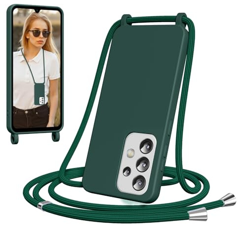 Jrkvniv Coque pour Samsung Galaxy A52/ A52S 5G Con Cuerda avec Cordon, Collier Étui Silicone avec Tour de Cou Lanière, Réglable, Amovible, Antichoc Bumper Housse Case pour Samsung A52 Chaine, Vert