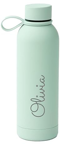 Engraved Personalised Water Bottle 500 ml, Mint, Vacuum Flask | Custom-engraved insulated stainless steel body with sipper cap, keeps drinks hot 12hr and cold 24hr, ideal for gym, travel.