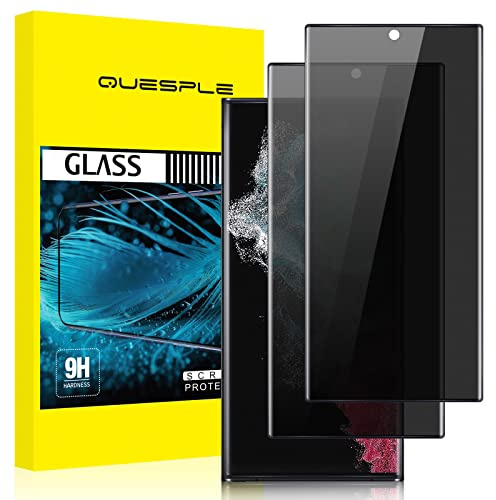 QUESPLE [2 Pièces Verre Trempé Anti Espion pour Samsung Galaxy S22 Ultra 5G, Haute Qualité 3D Incurvé Couverture Complète, Dureté 9H, Sans Bulles, Film de Confidentialité Protection en Écran