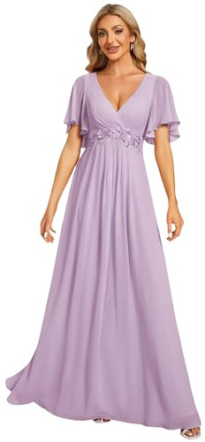 Ever-Pretty Vestito Donna Elegante Scollo a V Maniche a Volant Stile Lungo Abito Cerimonia Donna EE01960