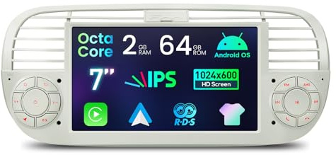 XTRONS 7 Inch Android Fiat 500 Stereo Upgrade Radio Octa Core 2+64GB Cream | Apple CarPlay touch screen for Fiat500 (2007-2015) with Cooling System EQ DSP WiFi Android Auto GPS Bluetooth XTRONS UI Mode