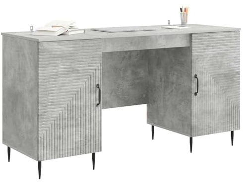 vidaXL Schreibtisch mit Tür Betongrau 142,5 x 50 x 75 cm Holzwerkstoff, Wohnzimmertisch, Vintage-Style, viel Stauraum, aus Holz, perfekt fürs Lernen, Bastelarbeiten, Home Office