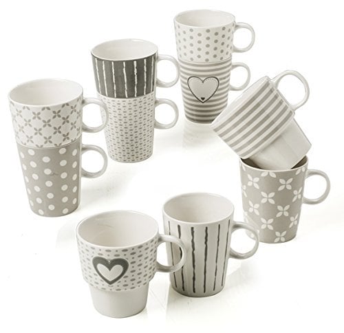 Brandani 54357 Tandem New Bone Chine Set 2 Tazze, Grigio, Decori Alternati