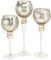 Boltze Windlicht Set Manou 3-teilig (gold, Deko-Gläser für Kerzen / Weihnachtsdekoration, Kerzenständer Höhen 30 cm / 40 cm / 35 cm, Form rund, gerades Muster) 1005603