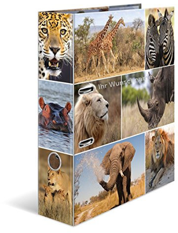 Herma Motivordner mit silbergefärbter Gravur / DIN A4 / 70mm breit / Afrika-Tiere