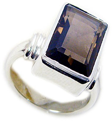 Jewelryonclick natürliche handgemachte Rauchquarz Ring Smaragd-Cut Lünette Silberschmuck erhältlich in Größe T