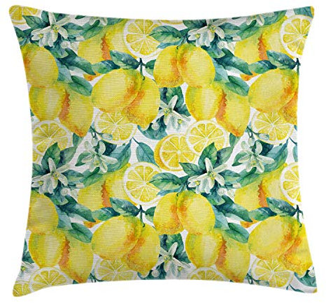 ABAKUHAUS Garten Kissenbezug, Branchen Zitrone Citrus, Wasser und Schmutz resistent Stoff Digital Druck Für den Innen oder Außen Bereich, 40 x 40 cm, Gelb