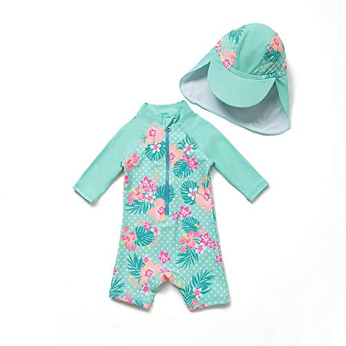 BONVERANO Traje de baño de una Pieza de Manga Larga para niñas con protección UV 50+(Verde-Flores,3-6meses…
