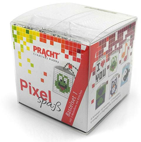 Pixel P90006-63501 Spaß Bastelset 1, zur Gestaltung von 6 Schlüsselanhängern für Kinder, kinderleichtes Stecksystem, ohne Bügeln und Kleben, Steinchen aus Biokunststoff