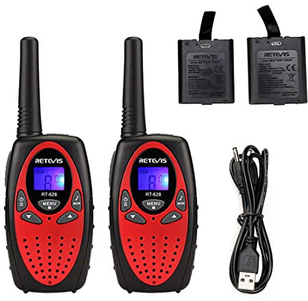 Retevis RT628 Walkie Talkie Bambini Ricaricabili PMR446 8 Canali VOX 10 Toni di Chiamata Ricetrasmittenti Bambini Regali Natale con Batterie agli ioni di Litio e Cavo di Ricarica (Rosso, 1 Coppia)