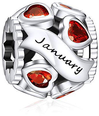 NINGAN enero piedra del zodíaco Abalorios Charms Colgantes de encanto de Cuentas Plata de Ley 925 con Compatible con Pulsera Pandora & Europeo
