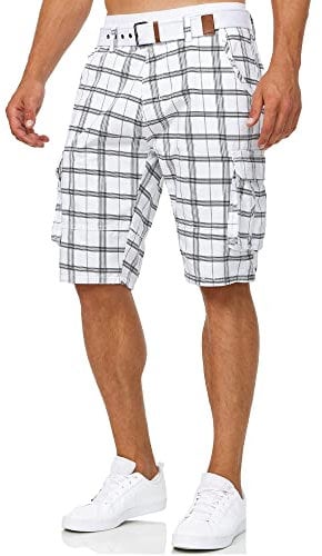 Indicode Herren Monroe Cargo Cargo-Shorts inkl. Gürtel | Bermuda Männer Sommerhose aus Baumwolle Optical Check, 3XL