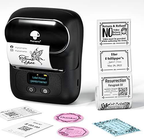 Phomemo M110 Etikettendrucker, Bluetooth Beschriftungsgerät Selbstklebend Edikettengerät Tragbarer Etiketten Drucker Gerät Barcode Sticker Aufkleber Drucker Maschine, mit 1 Rolle 40x30mm Etikett