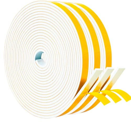 Yotache Dichtungsklebeband für Fenster Weiß, Schaumstoff Selbstklebend Klebenden 10mm(B) x 3mm(D), Türdichtungen Gummidichtung Isolierbänder 3 Rollen je 5M lang