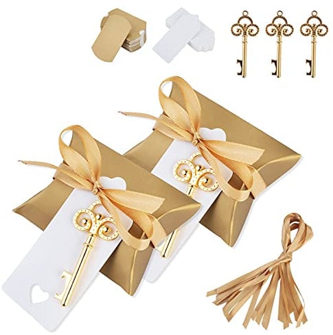 Ruspela Schlüssel Flaschenöffner, Hochzeit Gastgeschenke Schlüssel Flasche Opener Candy Taschen Tags Geschenke für Party Hochzeit Bankett Decor 50 Teile/Los Geburtstag Hochzeit Bieröffner