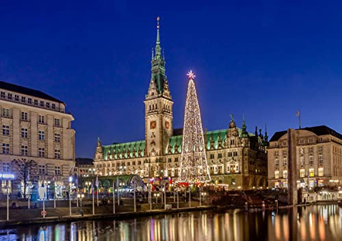 CALVENDO Poster 59,4 x 42,0 cm Querformat Hamburger Rathaus mit großer LED-Tanne, Poster DIN A2 quer| Bilder, Kunstdruck, Wandbild, Wanddeko, Prints ohne Rahmen