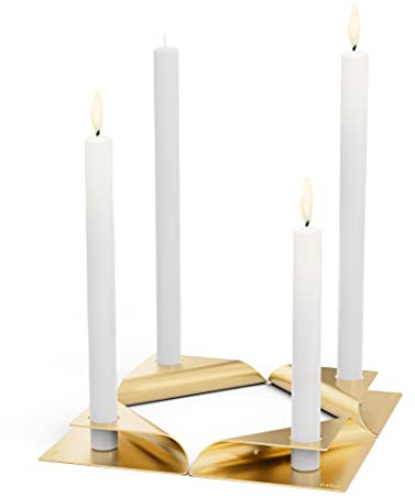 höfats - Square Candle - Kerzenhalter aus Edelstahl für Stabkerze 20-24mm - Kerzenständer in Gold - 17x9x2,5 cm - 4er Set