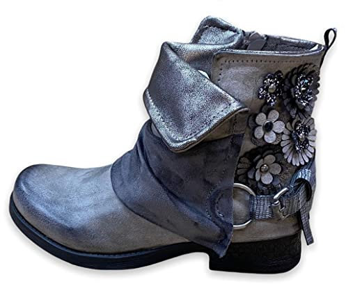 Stivaletti da donna da motociclista – stivali con borchie tacco a blocco – comodi autunno inverno scarpe da donna fibbie – ST783, St88 grigio, 37 EU