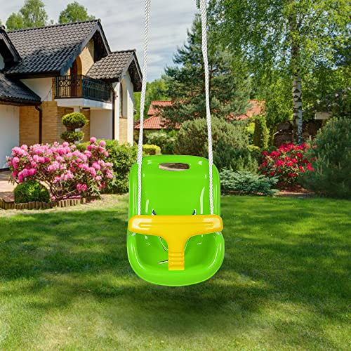 Altalena 3 in 1 da Giardino per Bambini Sedile in Plastica con Schienale Alto e Protezione Anteriore Staccabile (37 * 23 * 40 cm-verde)