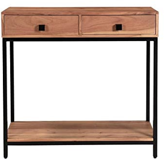 Miliboo Console avec rangements 2 tiroirs en Bois Massif et métal Noir L80 cm Axelle