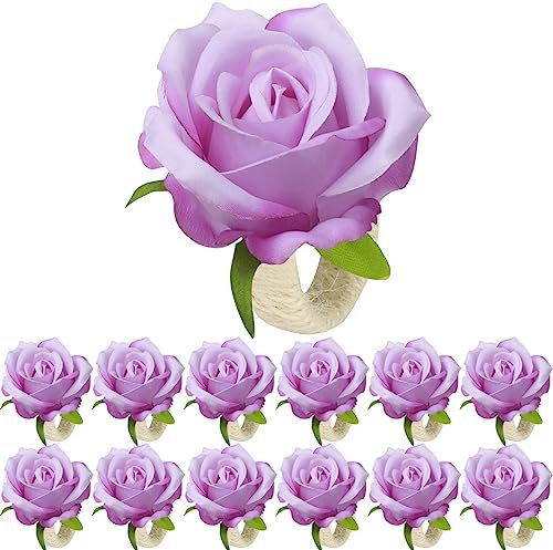 HuaLiSiJi Serviettenringe Hochzeit Rose 12 Stück, Serviettenringe Blume Esstisch Dekoration für Christmas, Wedding, Banquet, Hotel, Restaurant (Lila)