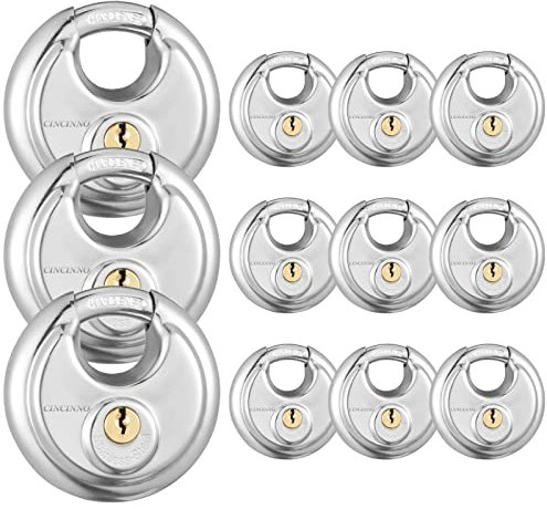 CINCINNO Diskus-Vorhängeschloss aus 304 Edelstahl, gleichschließend, für Lagereinheit, Garage und Anhänger, 12 Stück
