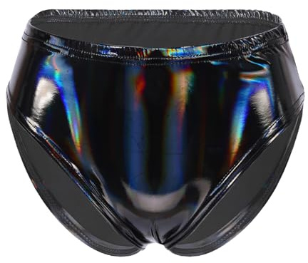 TTAO Damen Wetlook Slip Hohe Taille Bikinihose Stretch Lack Leder Optik Hotpants Booty Shorts Reizwäsche Gogo Tanz Outfits Clubwear