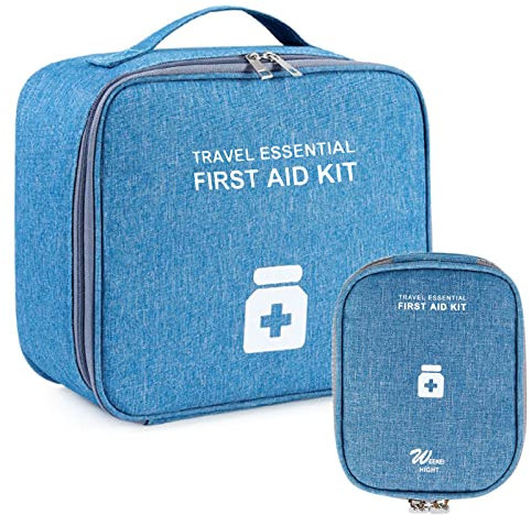 2 bolsos para medicamentos de gran capacidad, de viaje, portátiles, impermeables, para el hogar, oficina, viajes, aire libre (azul)