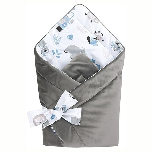 Bellochi 2in1 Baby Einschlagdecke Babyhörnchen - 75 x 75 cm - Samt und Baumwolle Wickeldecke - für Kinderwagen, Babybett oder Kindersitz - Ganzjährig - Safari