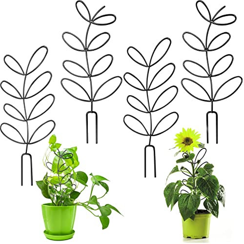 4 Stück kleine Metall-Rankhilfe für Topfpflanzen, Zimmerpflanzen, Rankgitter zum Klettern, Blattformen, Mini-Pflanzen-Rankhilfe für Hauspflanzen, Rankhilfe für Garten, Topfpflanzen, Hoya(schwarz)