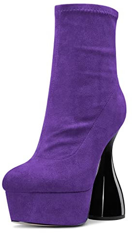 NobleOnly Donna Chunky Blocco Alto High Piattaforma Tacco Heel Rotonda Punta Stivaletti Cerniera Sexy 15 CM Heels Stivali Viola 36 EU