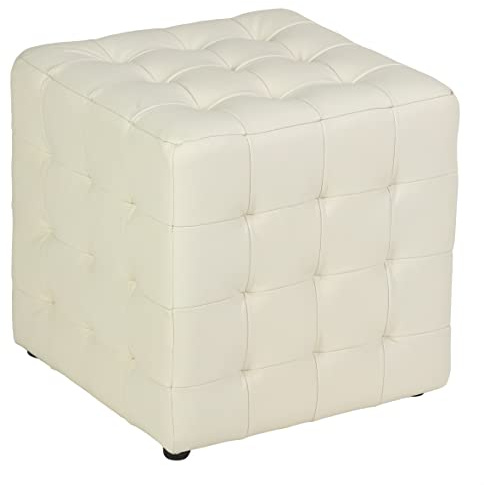 Cortesi Home Charli getuftet Würfel-Ottomane aus 100% echtem Leder, cremefarben