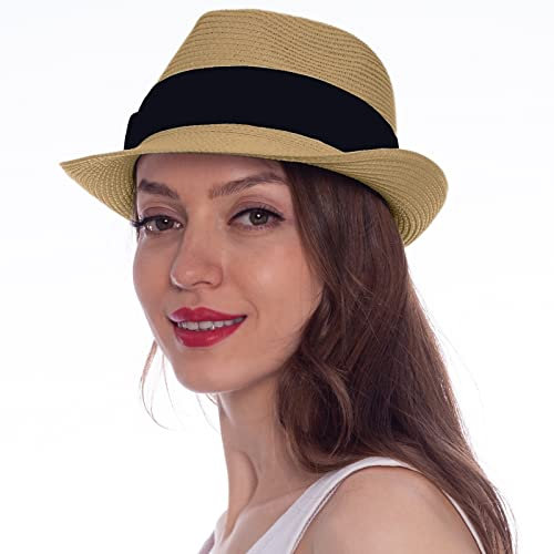 HEYANN Chapeau de Paille Homme Panama Été Femme Homme Chapeau de Soleil Beach Chapeau Plage Anti-UV Ajustable Respirant Chapeau de Paille pour Voyage (Khaki-L)