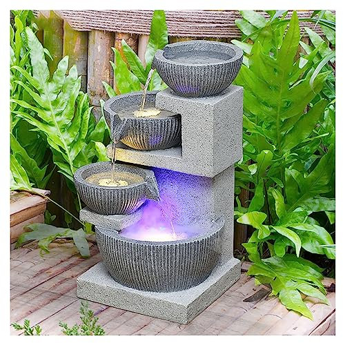 AKOGG Garden Water Feature Decorate,Garden Water Fountain,Tiered Water Fountain Pump Waterfall,Waterfall With Pump And LED Lights,with LED Lights Indoor/Outdoor,Fountain Polyresin,4-Tier Ornament