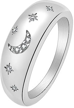 Ayoiow Edelstahl Ringe Damen 7MM Silber Verlobungsringe Damen Mondstern