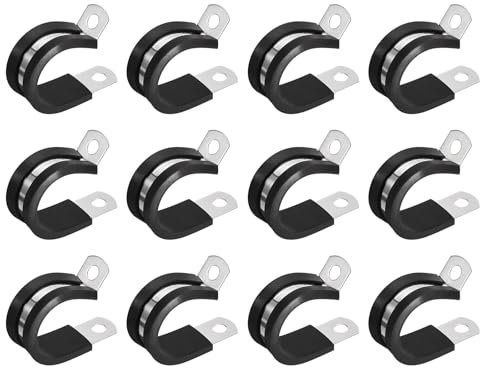 sourcing map 12pcs (22mm) Collier de Serrage 304 Inox Acier Caoutchouc Amorti Isolé Attache Grillage Rigide Sangle Clip Fixation Tube Tuyau