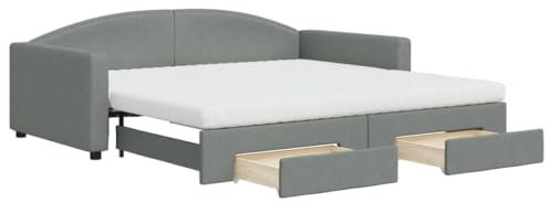 vidaXL Tagesbett, Sofabett Ausziehbar mit Schubladen Matratzen, Gästebett Schlafsofa für Schlafzimmer Wohnzimmer, Sofa Ausziehbett, Dunkelgrau 100x200cm Stoff