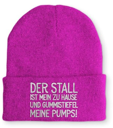 tshirtladen Spruchmütze Strickmütze Stall Landwirt Wintermütze Mütze lustige Beanie mit Stick OneSize, Farbe: Pink
