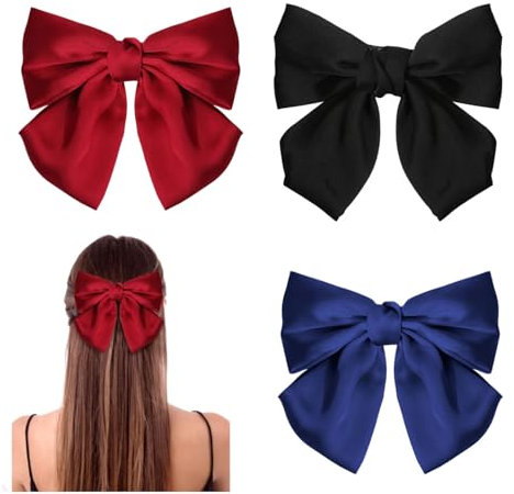 GWAWG 3PCS Schleife Haarspange, Haarspangen mit Schleife,Französische Haarspangen Mädchen Haarspangen(Schwarz, Blau und Rot)