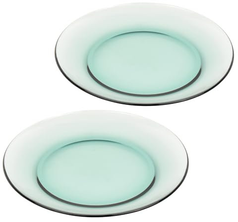 Dessertteller Glas 2 Stück Grün, Dessertteller 23,5cm, Mikrowellen und Ofenfestes Salatteller Glasteller Set
